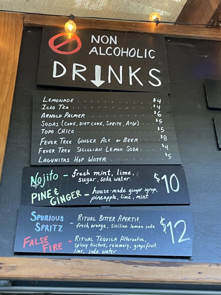 Drink options at Napa Yard